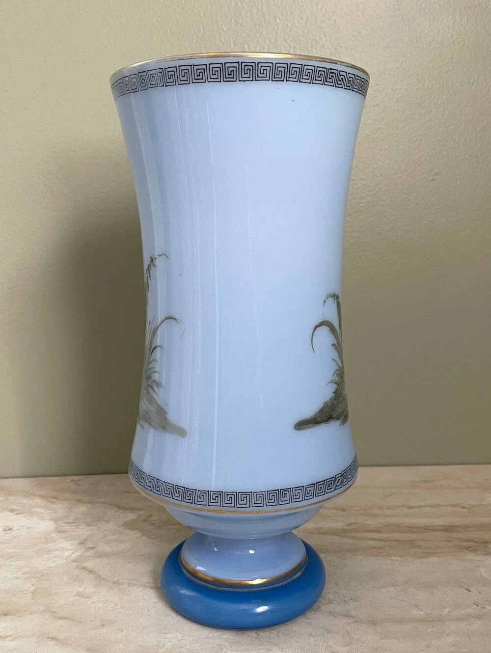 Vintage Blue Scenic Countryside Pedestal Vase | Traditional English Style